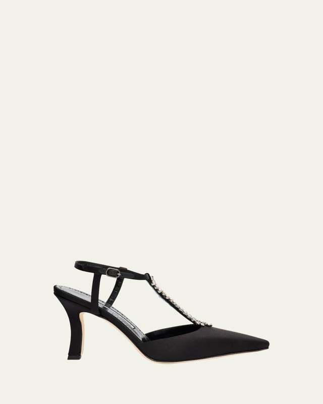 Sufik Embellished Satin T-Strap Pumps